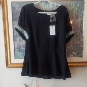 Junarose Elegant Black Blouse with Silver Accents